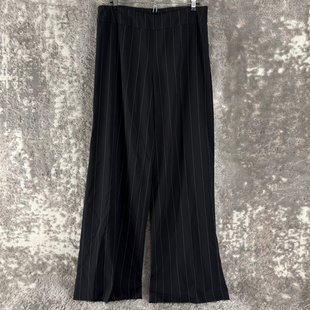 Valerie Stevens Size 6 Pinstripe Wide Leg Dress‎ Pants Black Full Length Womens
